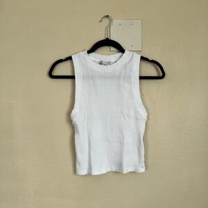 Zara White Ribbed Sleeveless Top